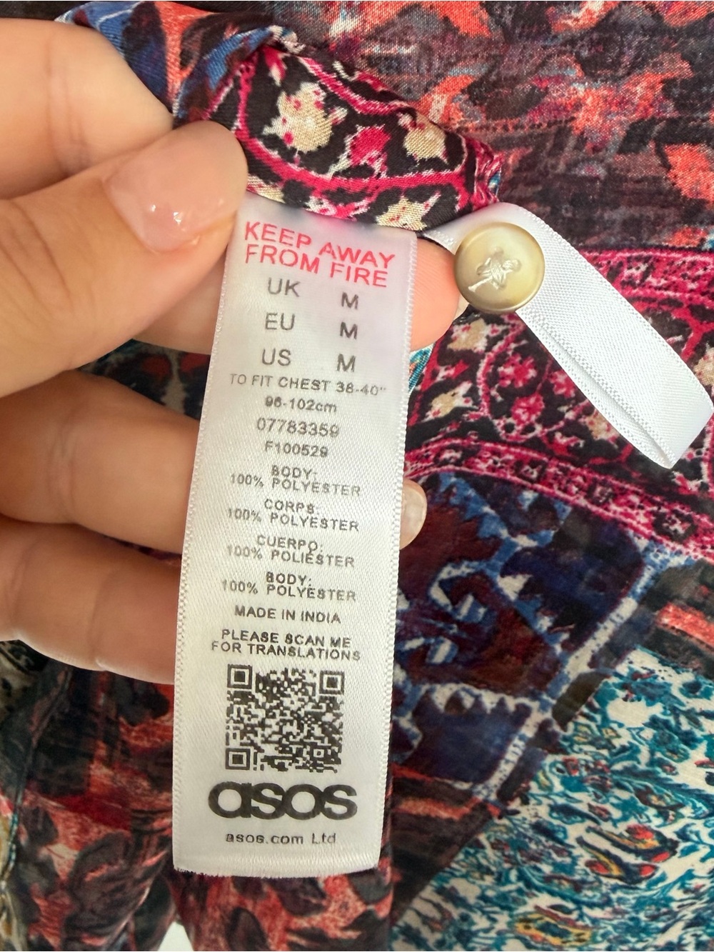 ASOS Silky Womens Medium Patchwork Tapestry Persian Print Button Down Shirt Boho - Picture 8 of 8